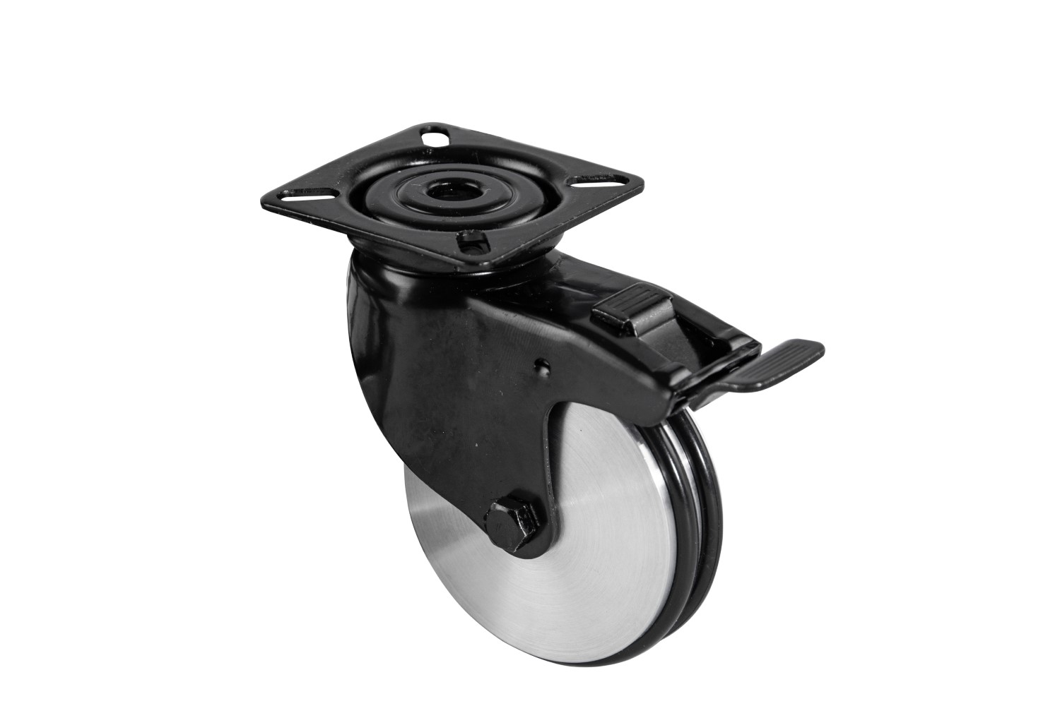 Zwarte zwenkwielen met massief aluminium wiel - met rem