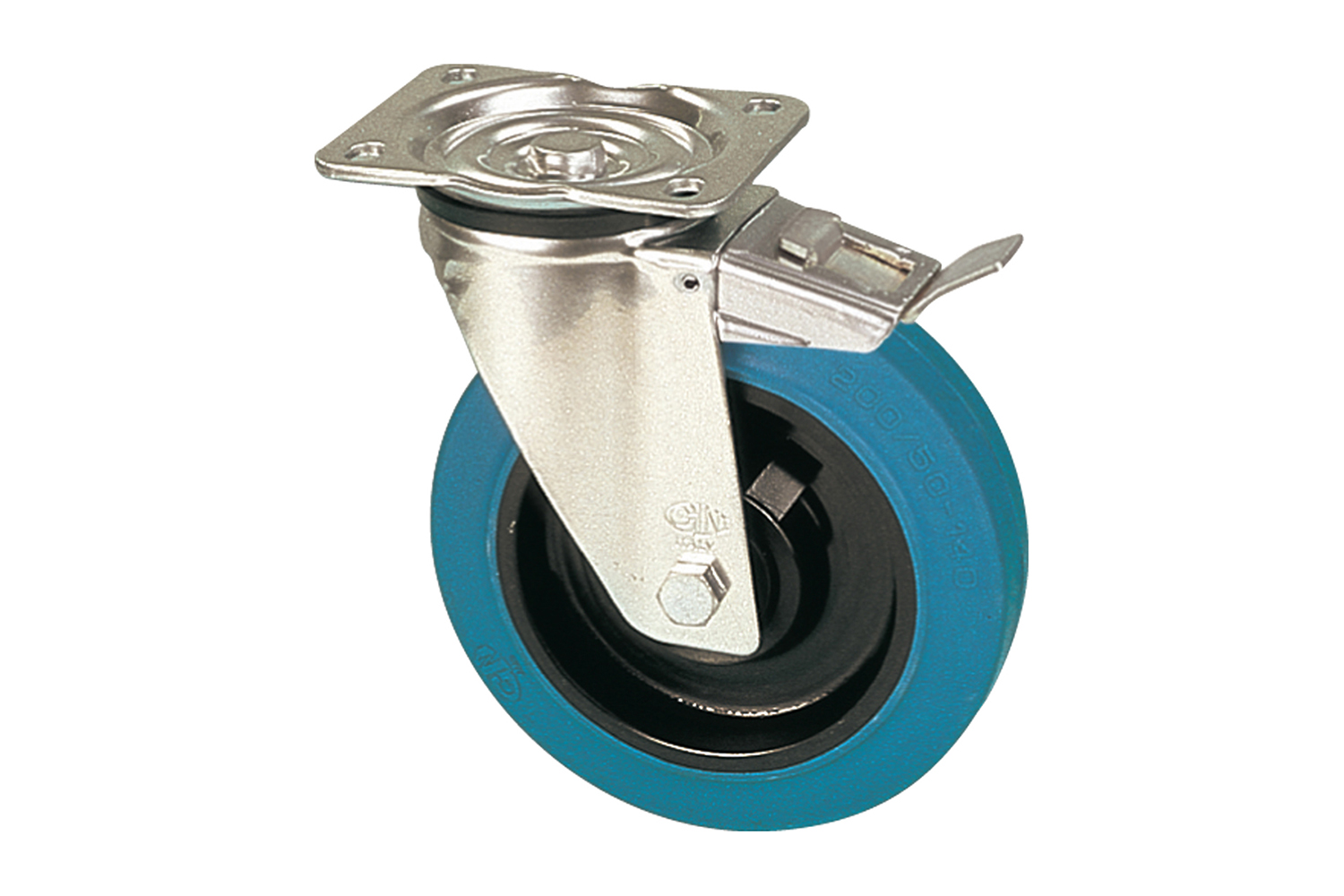 Transportwielen met blauwe elastische rubberband - plaatbevestiging