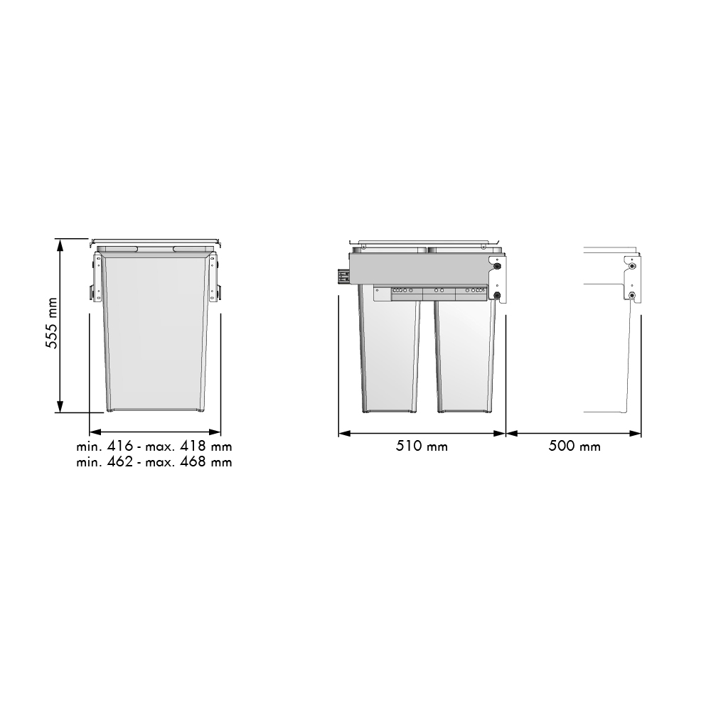 Inbouwprullenbak eco 2x35 liter - 450mm