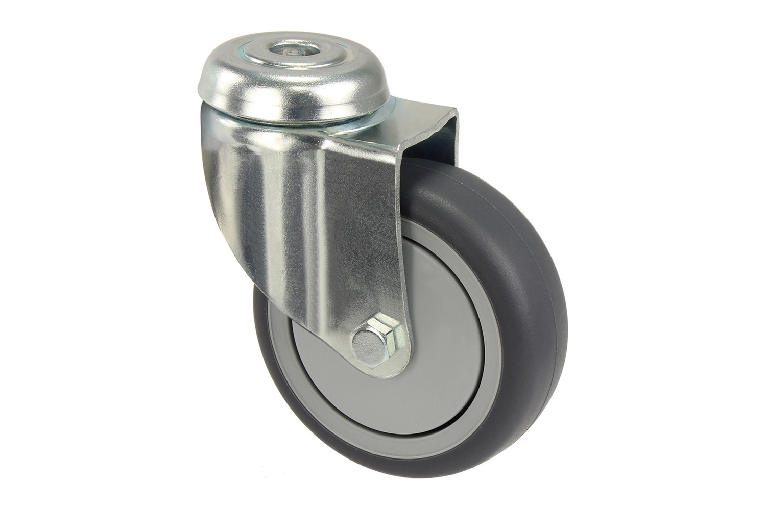 Verzinkte zwenkwielen met grijs rubber wiel - gatbevestiging