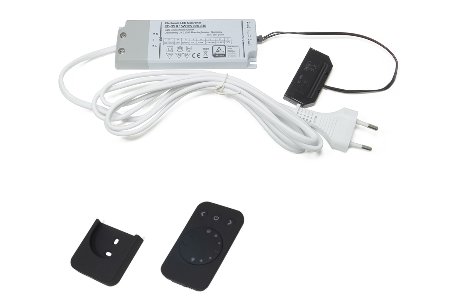 Startset trafo - 12v - 15w - met zwarte afstandsbediening - met 6-weg aansluiting - kleurtemp. instelbaar - 1-kanaals