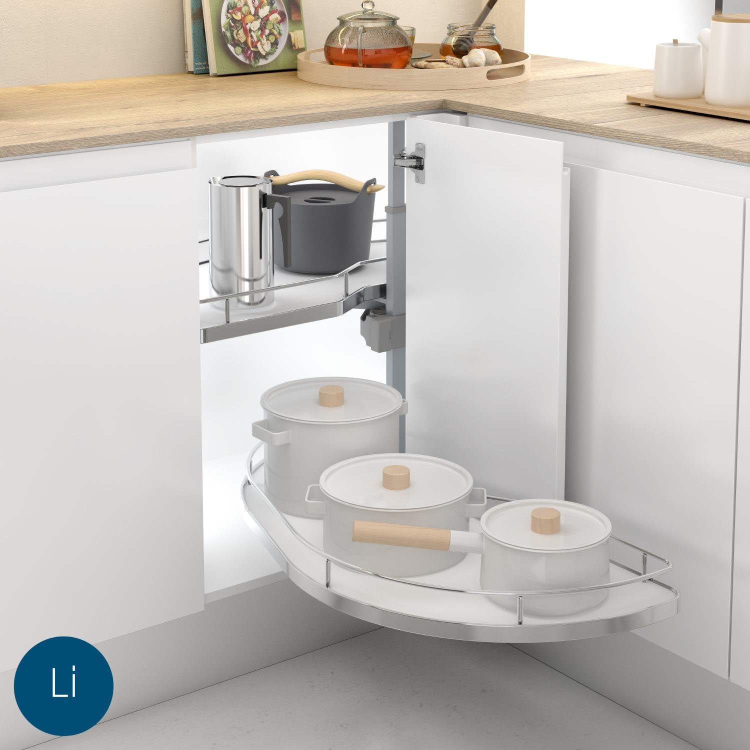 Zwenkplateau set - dolphin - 450mm - links - melamine/chroom