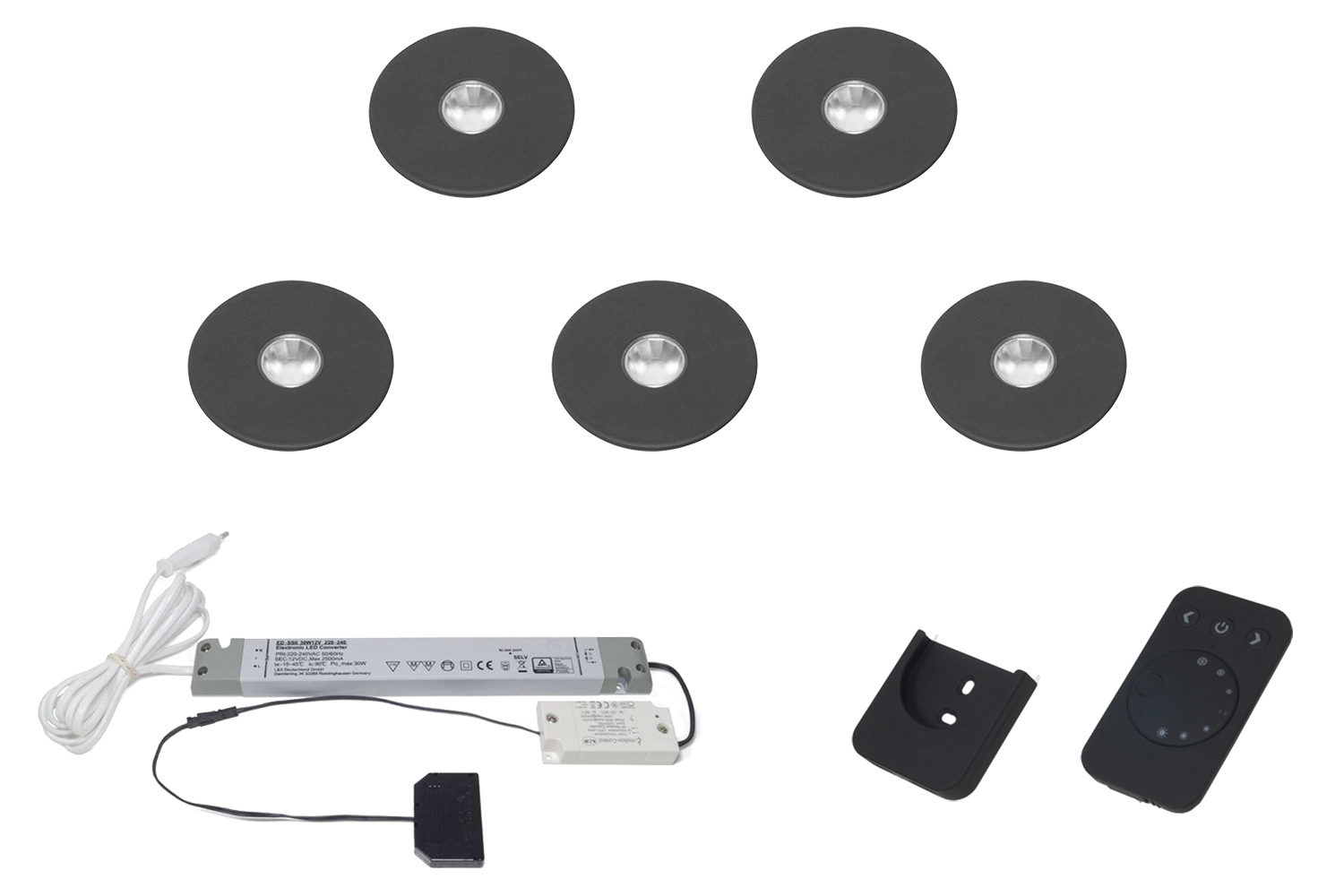 Led inbouw spot - set van 2 - superlight - 2700-6500k - Ø58mm - mat zwarte - 2,9w - 12v - incl. 30W trafo - touch opbouwdimmer