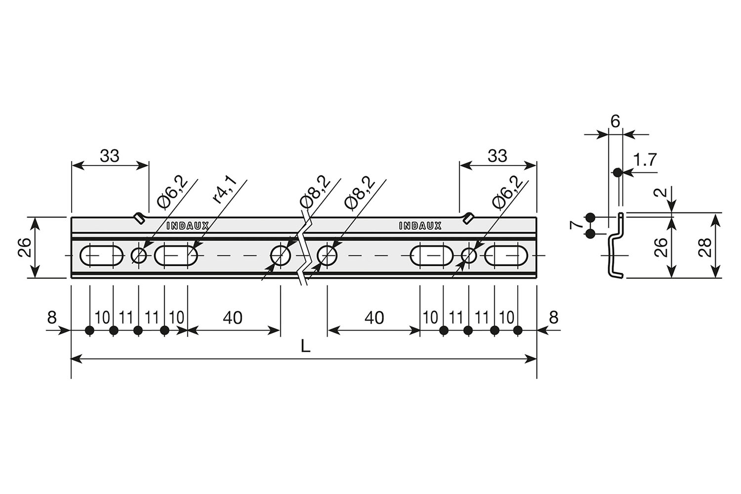 Ophangrail - traser 6 rapid - voor module 250mm - staal