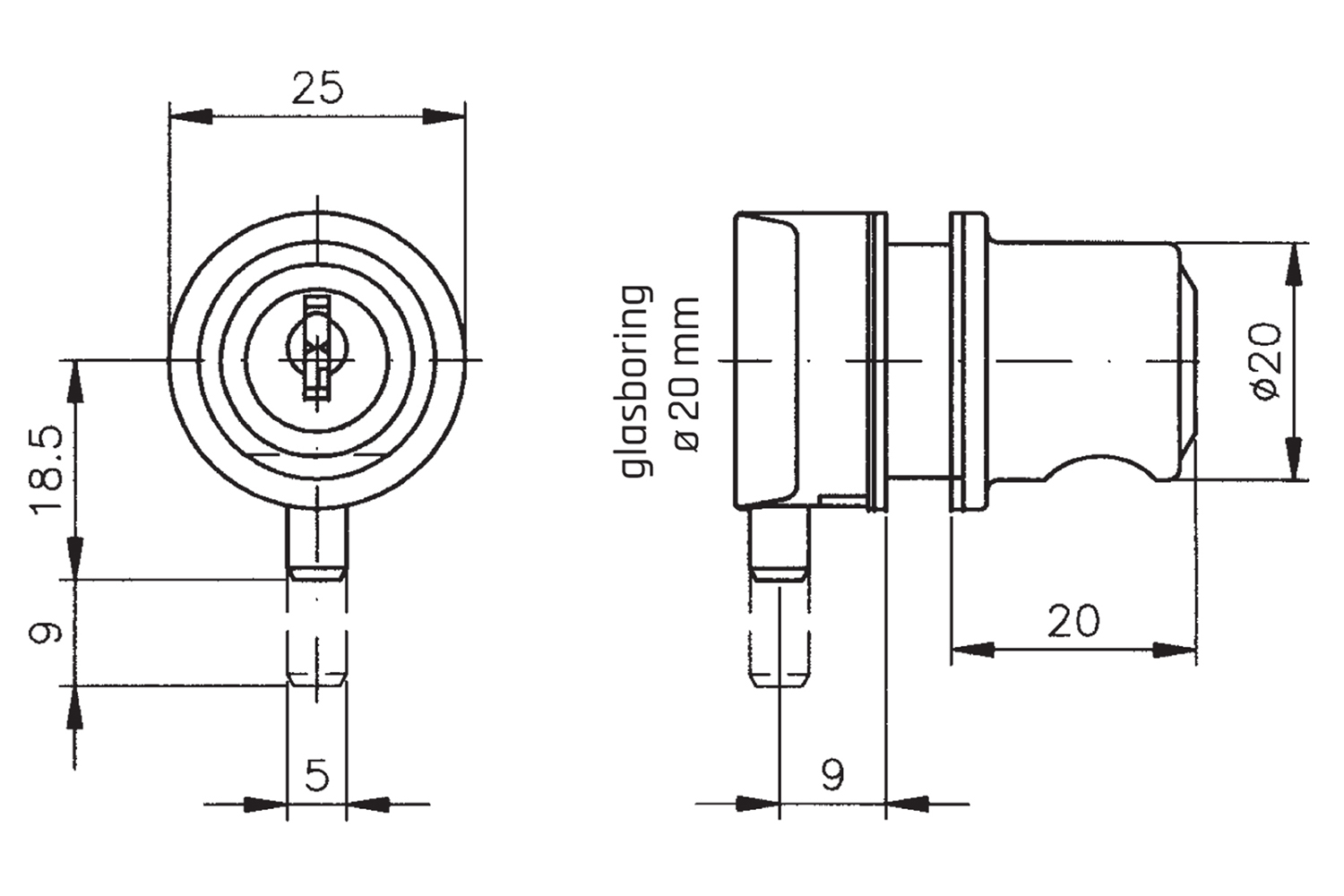 Glasslot - rechts - voor glazen deuren tot 6mm - zamak - zwart (excl. inzetcilinder)