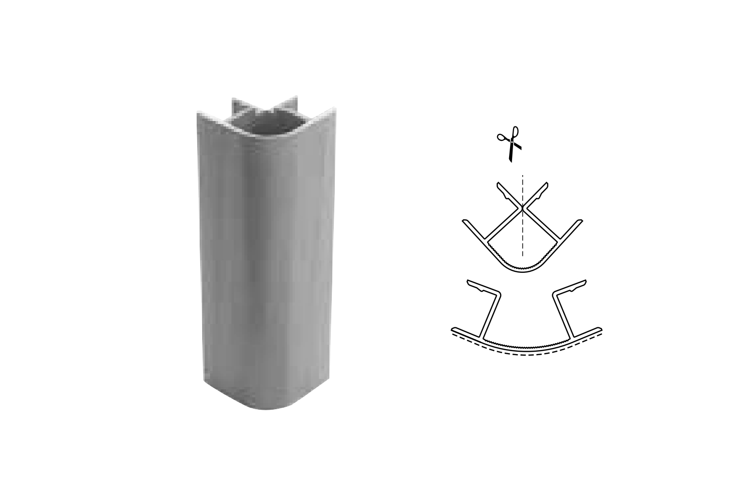 Flexibele buitenhoek 90°/135° - rond - rvs-look
