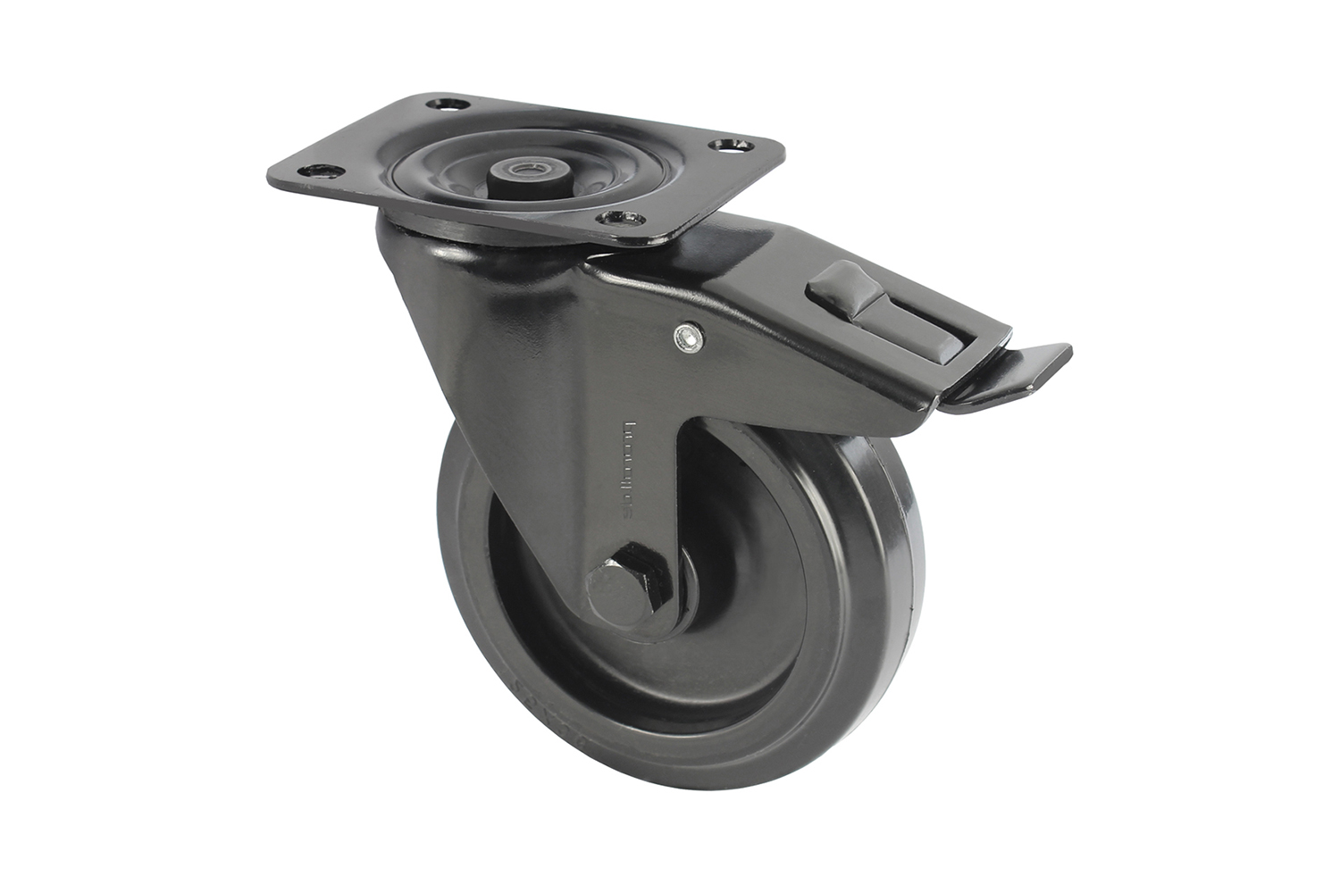 Volledig zwarte zwenkwielen met rubberband - met rem