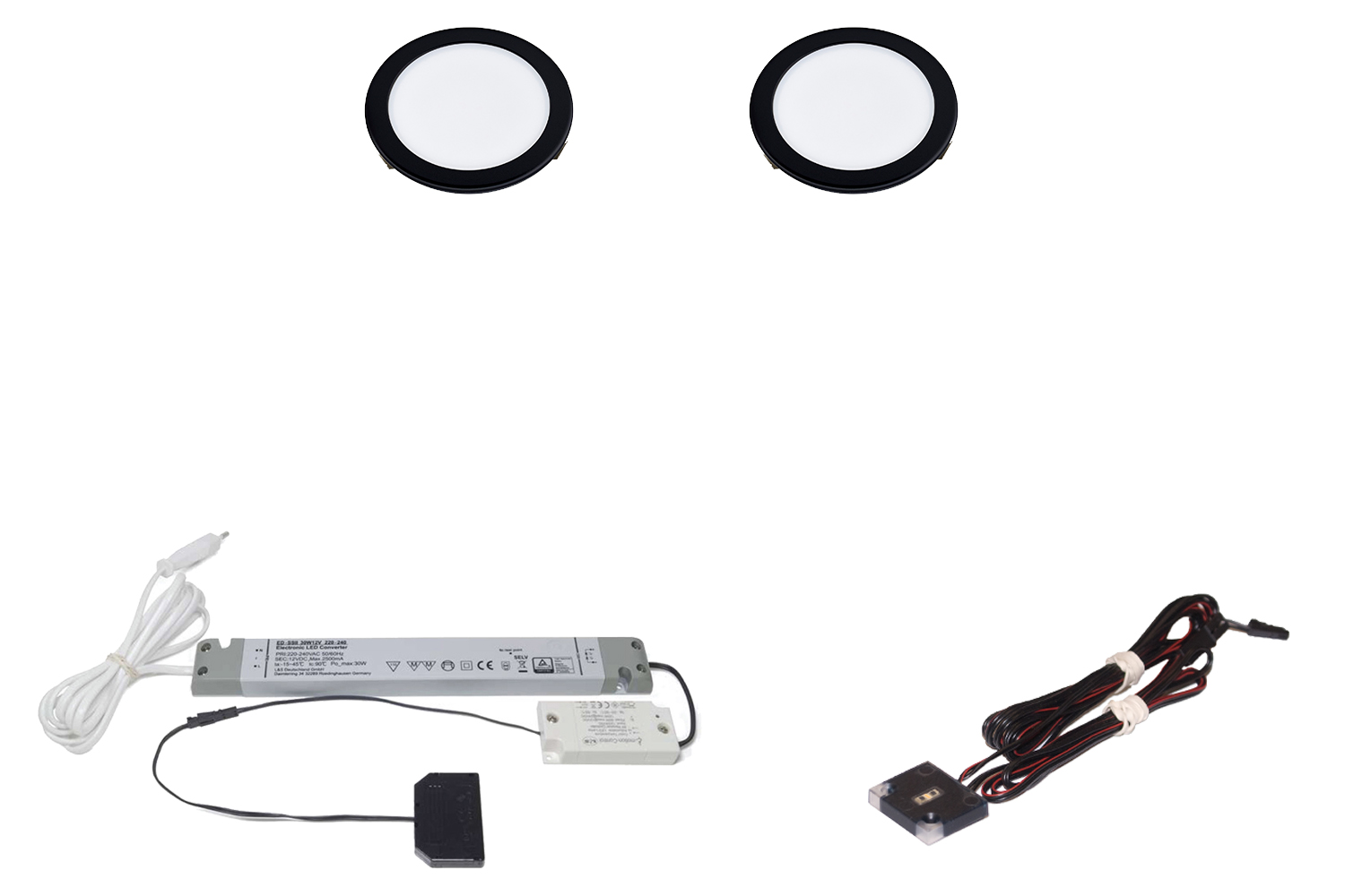 Led inbouw spot - moonlight emotion - set van 2 - 3000-6000k -  Ø58mm - mat zwart - 3,2w - 12v - incl. 30w trafo - touch opbouwdimmer