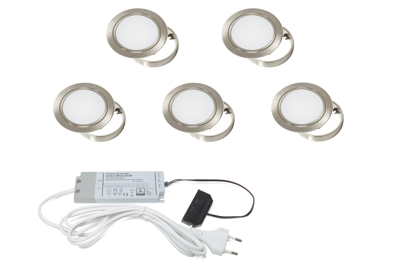 Chip - opbouw led spots - rvs-look - set van 5 - 4000K