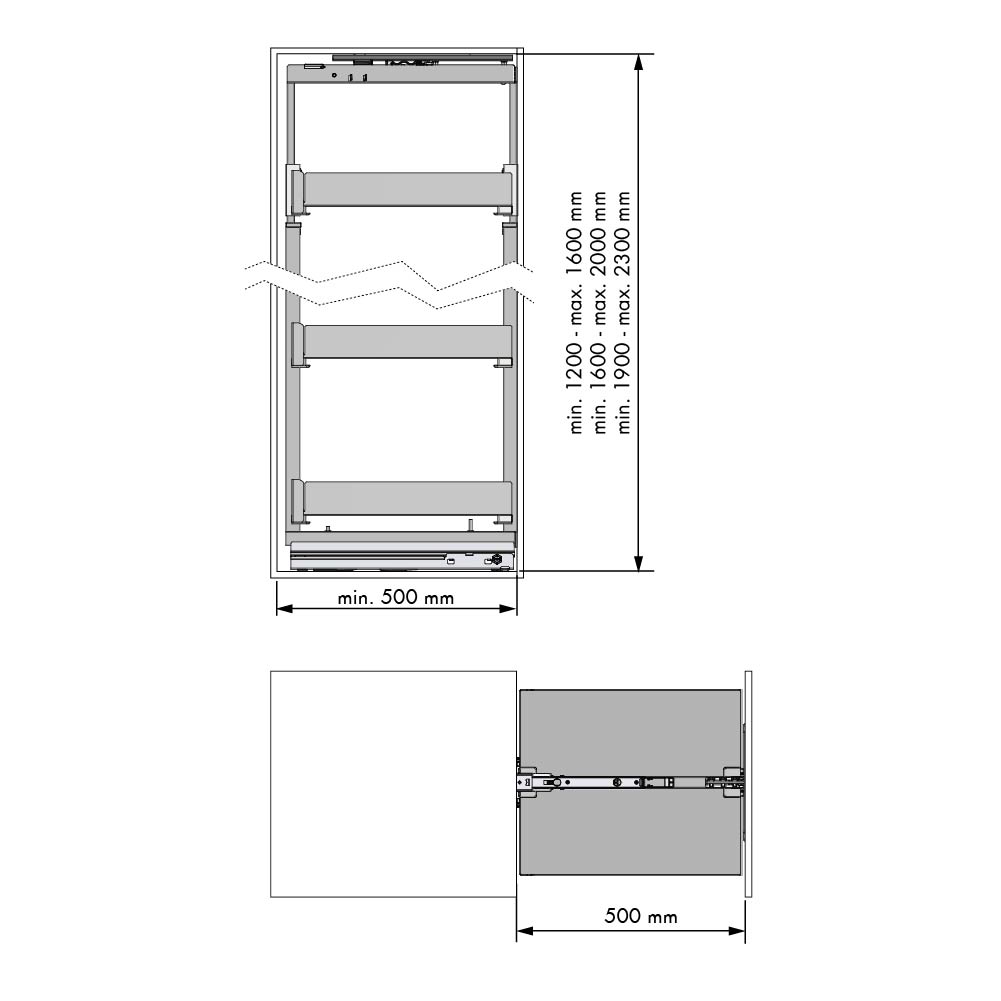 Nova flat apothekerskast - 300-350mm - antraciet - 4 manden