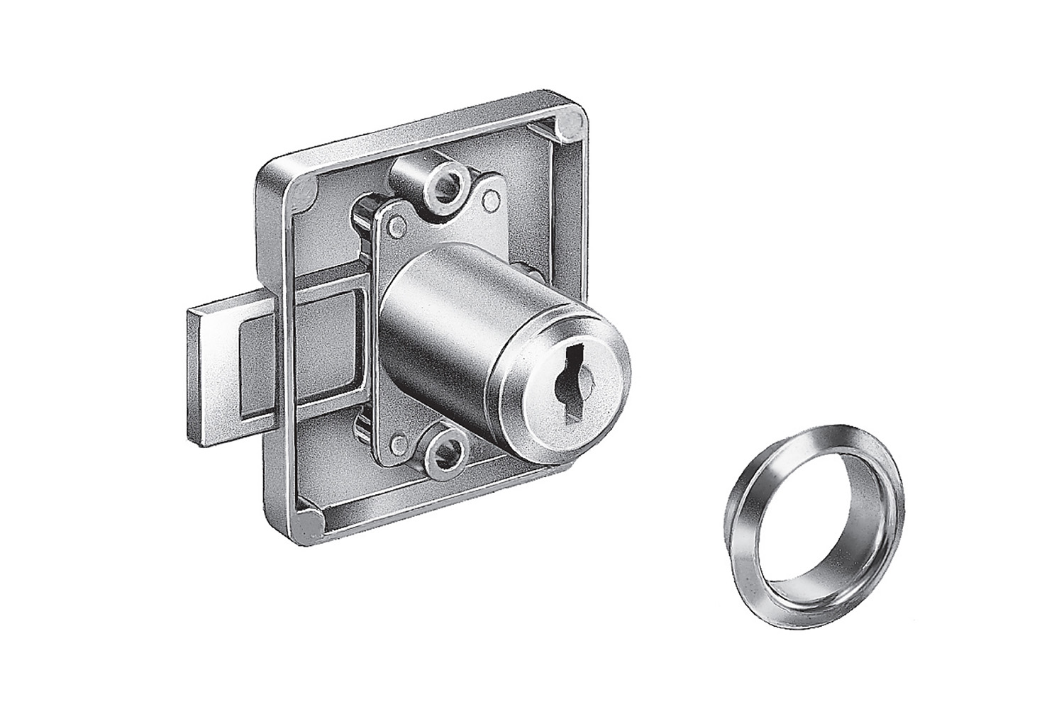 Achter-oplegslot - links - voor deuren - penmaat: 20mm - zamak - vernikkeld (excl. inzetcilinder) Achter-oplegslot - links - voor deuren - penmaat: 20mm - zamak - vernikkeld (excl. inzetcilinder)
