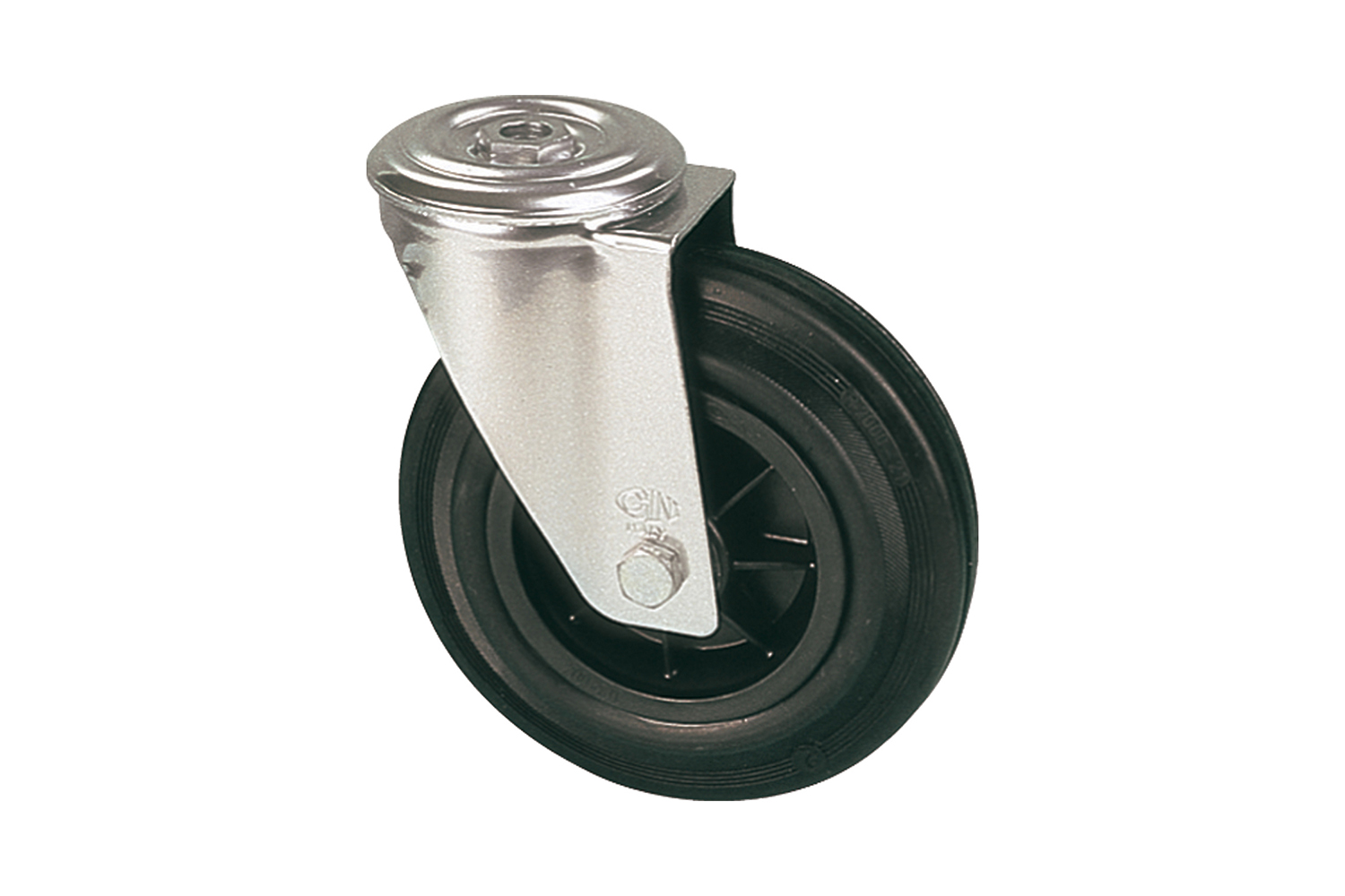 Zwenkwielen met kunststof velg en rubberband - gatbevestiging