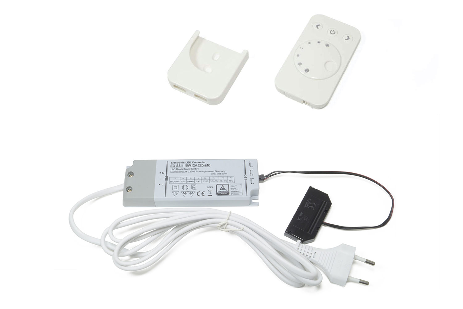 Startset trafo - 12v - 15w - met witte afstandsbediening - met 6-weg aansluiting - kleurtemp. instelbaar - 1-kanaals