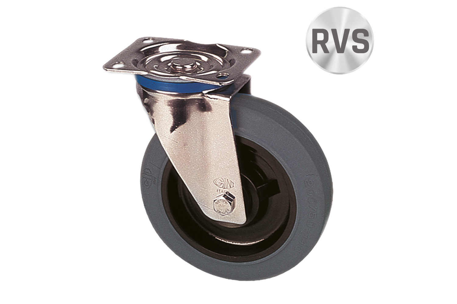 RVS zwenkwielen met grijze elastische rubberband