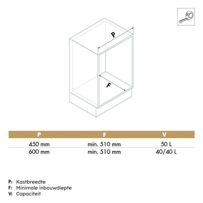 Luxe uitneembare inbouwwasmand - 50L - 450mm