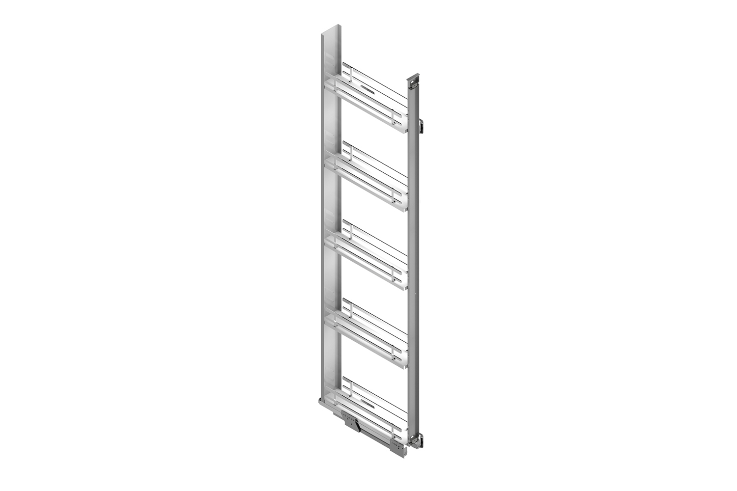 Smalle apothekerskast - wit - luxe chromen reling - 200mm - 5 plateaus