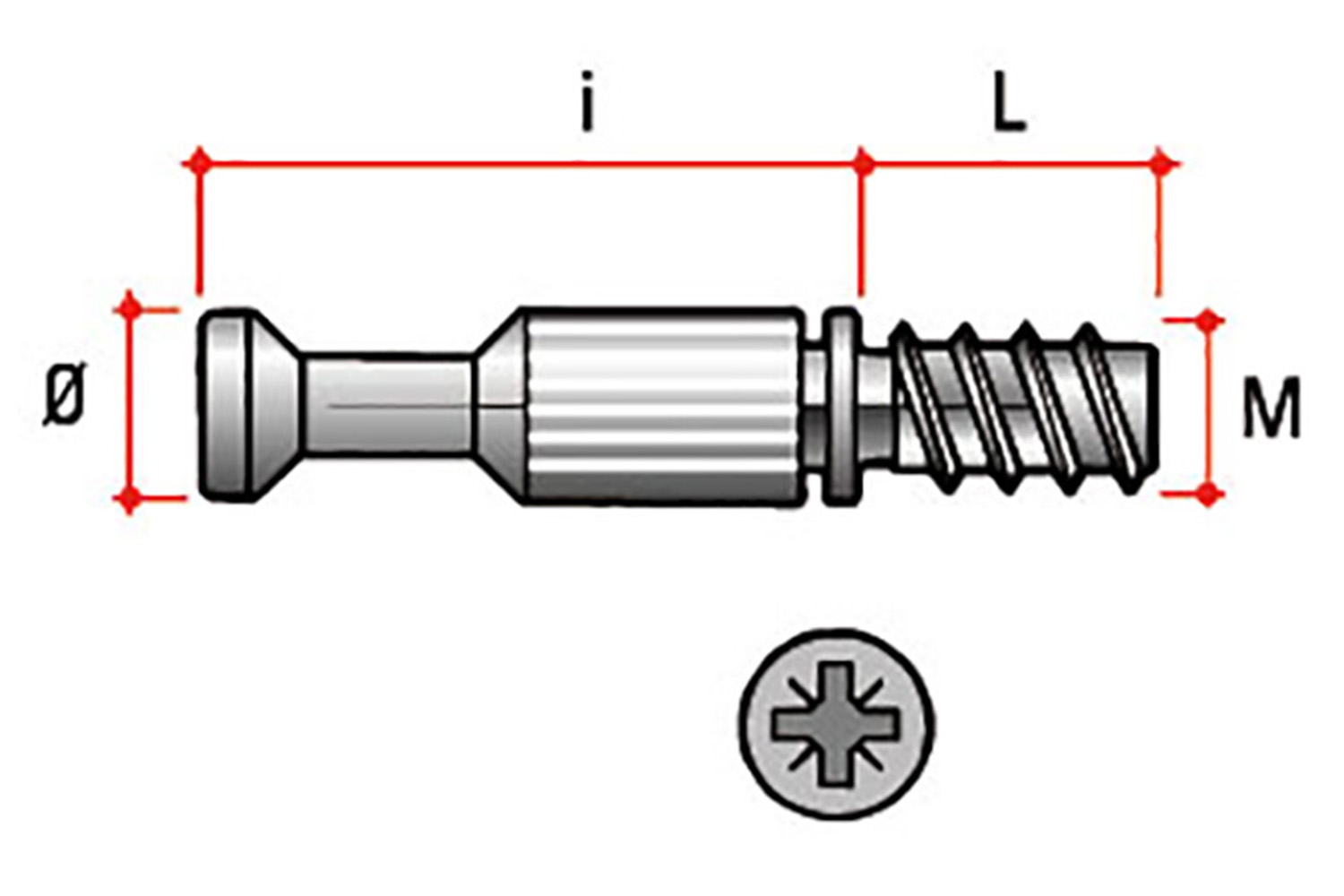 Mini excenter bout - Ø7 x 34mm - euroschroefdraad 6,3 x 11mm