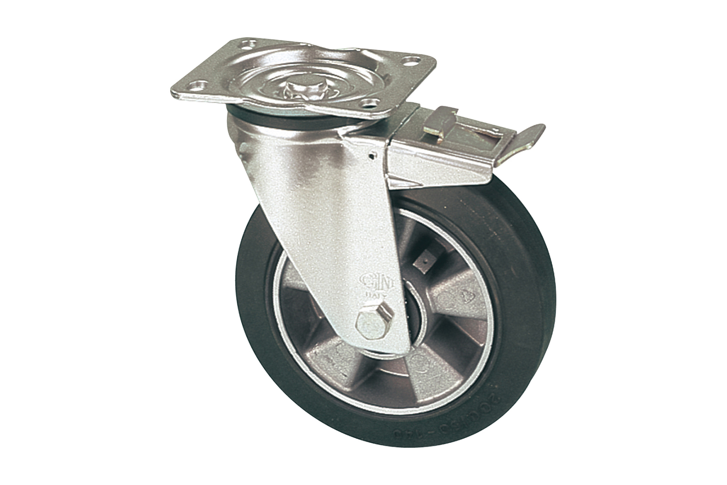 Zwenkwielen met elastische rubberband en lichtmetalen velg - met rem