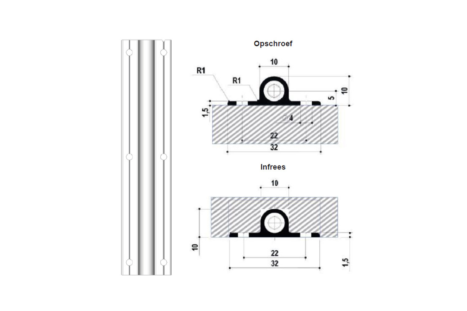 Deurspanbeslag - 2200mm - aluminium - opschroefbaar en infreesbaar - vaste lengte