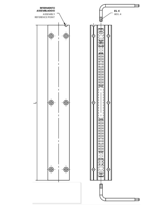 Deurspanbeslag - 2200mm - aluminium - opschroefbaar en infreesbaar - vaste lengte
