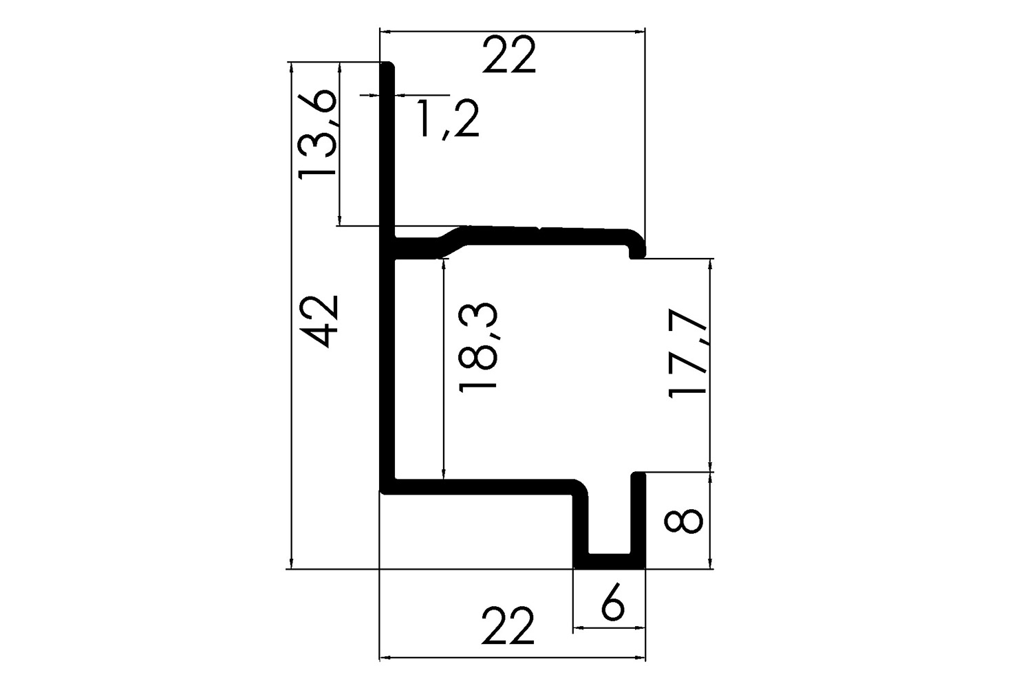 Greeplijst - voor Junior 2S - 5200mm - aluminium - mat-zilver - voor 18mm panelen - type b