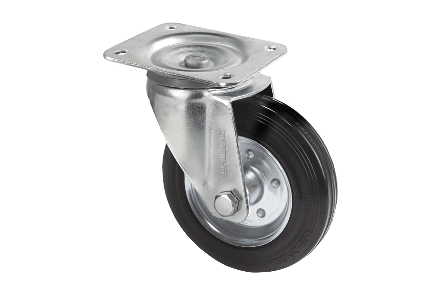 Zwenkwielen met plaatstalen velg en elastische rubberband