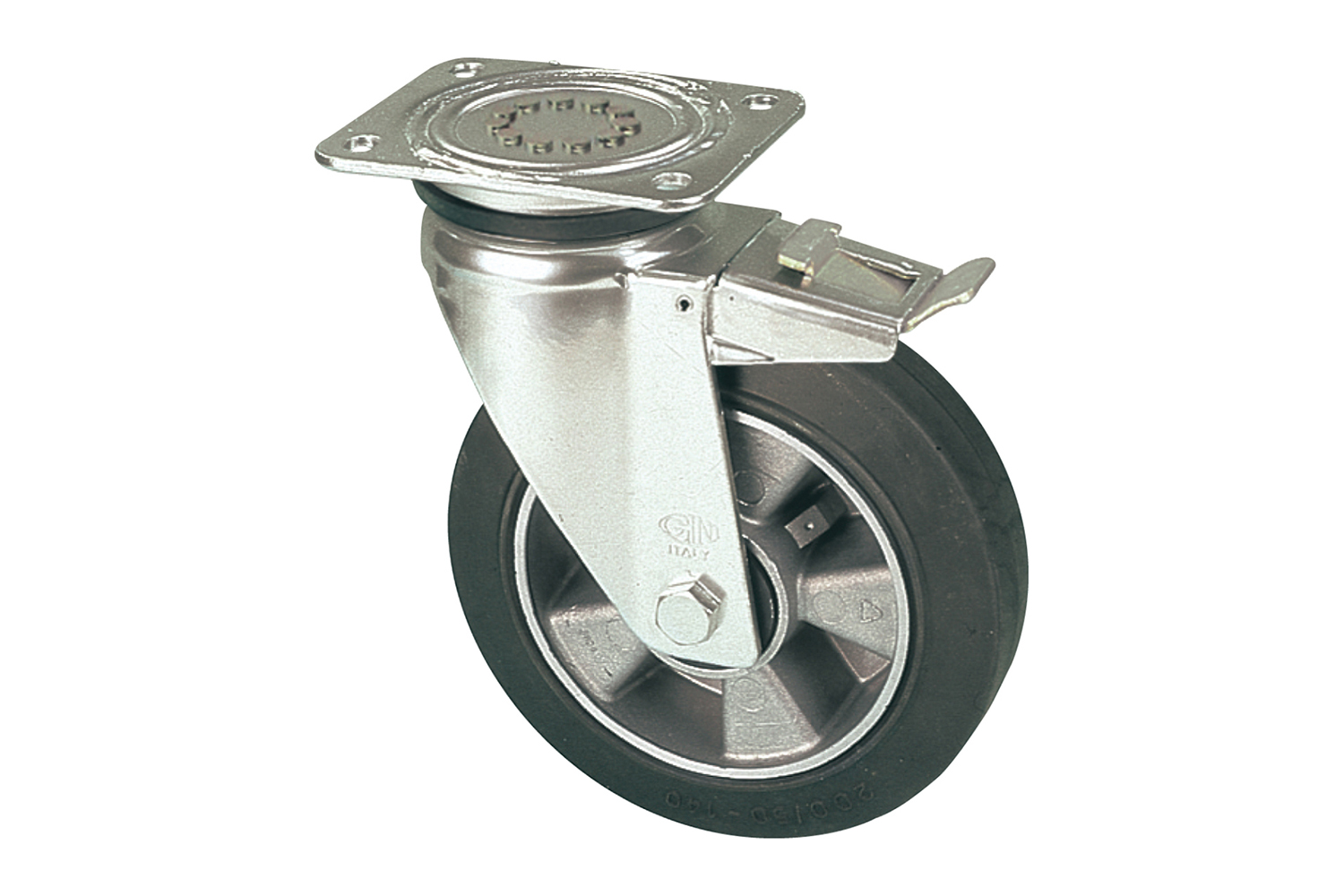 Premium zwenkwielen met elastische rubberband en lichtmetalen velg - met rem