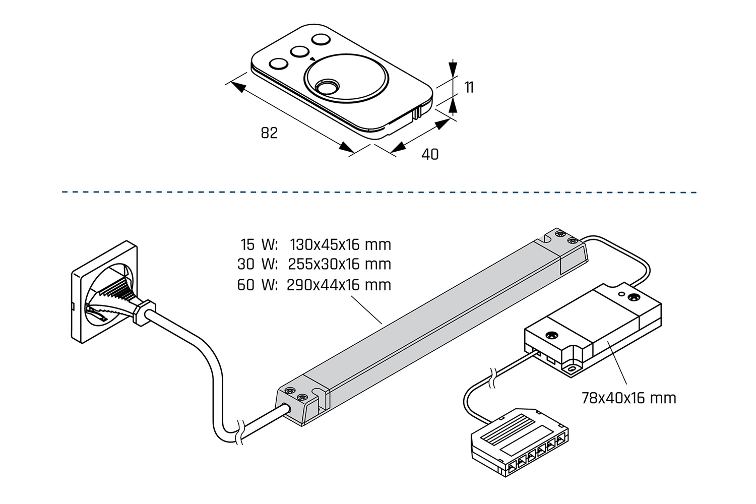 Startset trafo - 12v - 30w - met zwarte afstandsbediening - met 6-weg aansluiting - kleurtemp. instelbaar - 1-kanaals