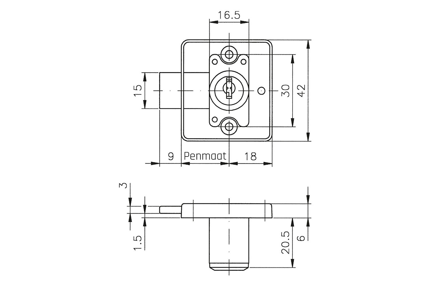 Achter-oplegslot - links - voor deuren - penmaat: 20mm - zamak - vernikkeld (excl. inzetcilinder) Achter-oplegslot - links - voor deuren - penmaat: 20mm - zamak - vernikkeld (excl. inzetcilinder)