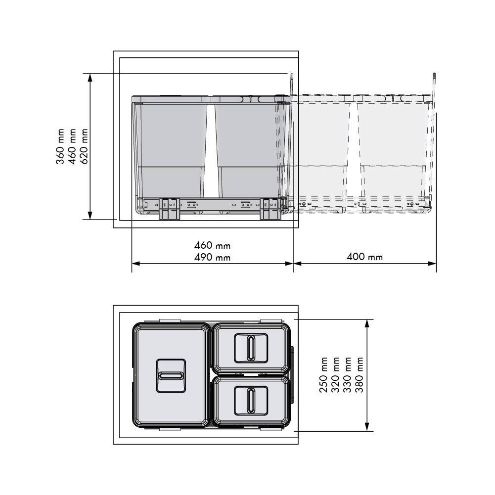 Inbouwprullenbak eco - Kastbreedte: 450 mm