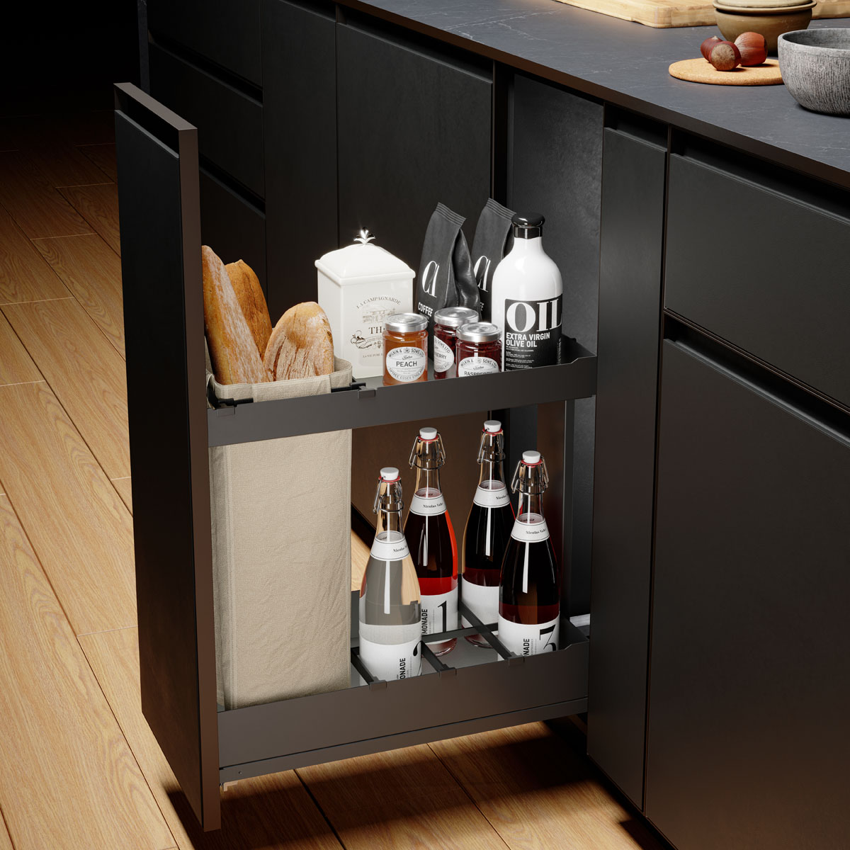 Luxe uittrekframe met stoffen broodzak - nova flat