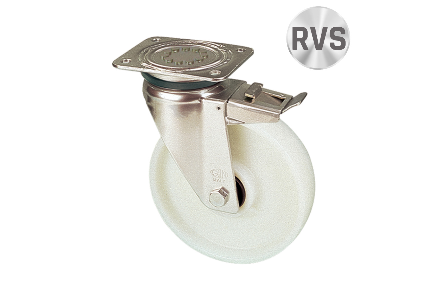 RVS zwenkwielen met nylon loopvlak - met rem - hoge draagvermorgens