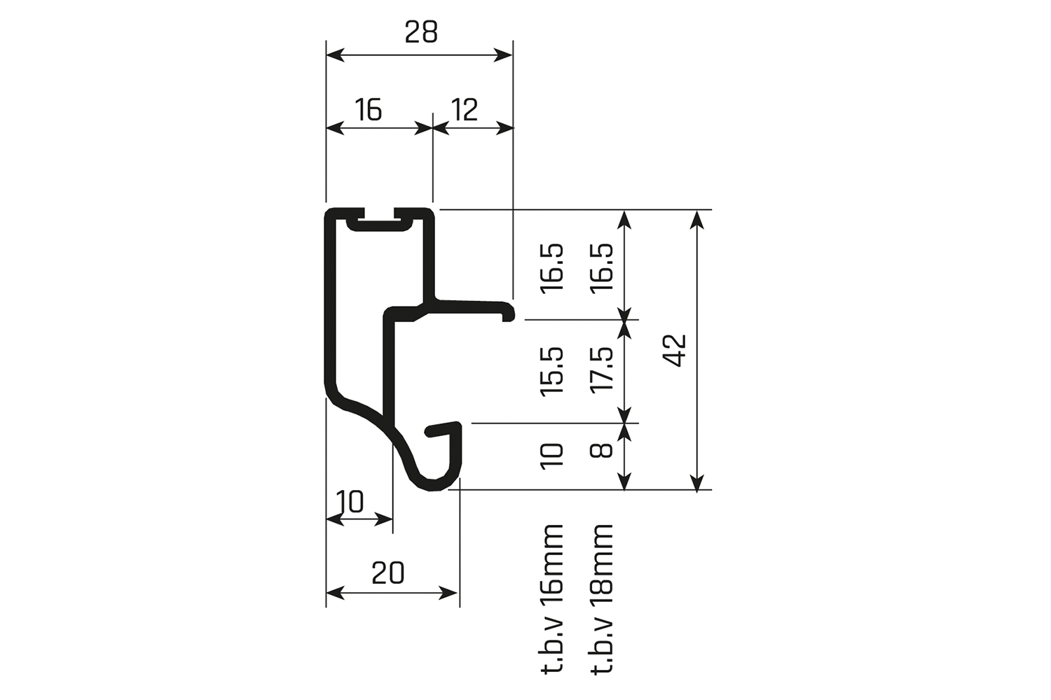 Greeplijst - voor Junior 2S - 5200mm - aluminium - mat-zilver - voor 16mm panelen - type a