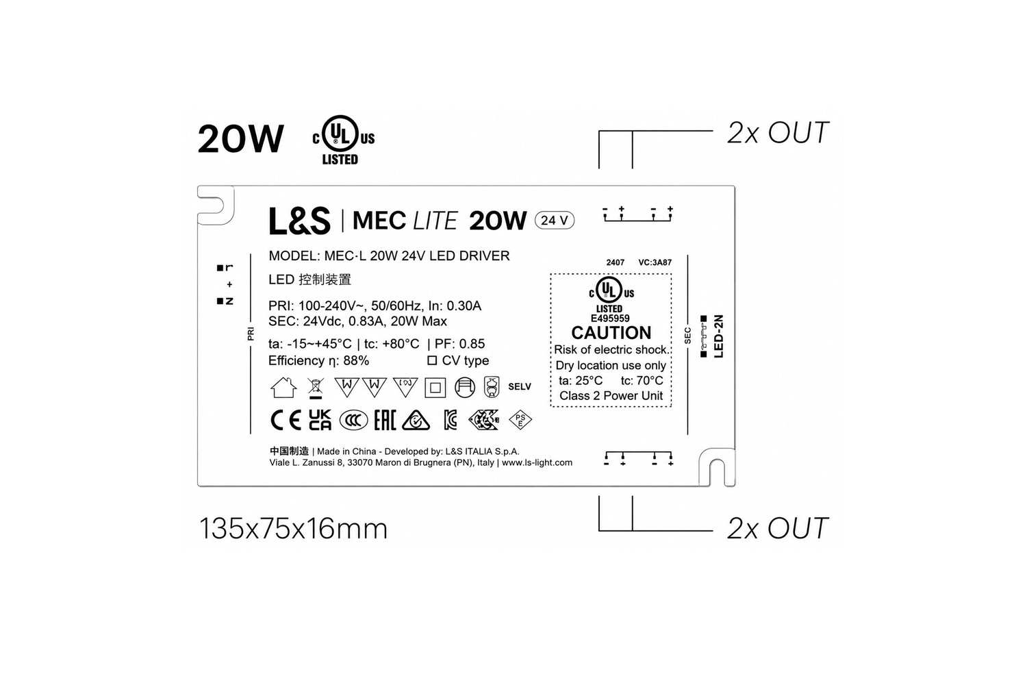 LED trafo Mec Lite - 24V - 20W
