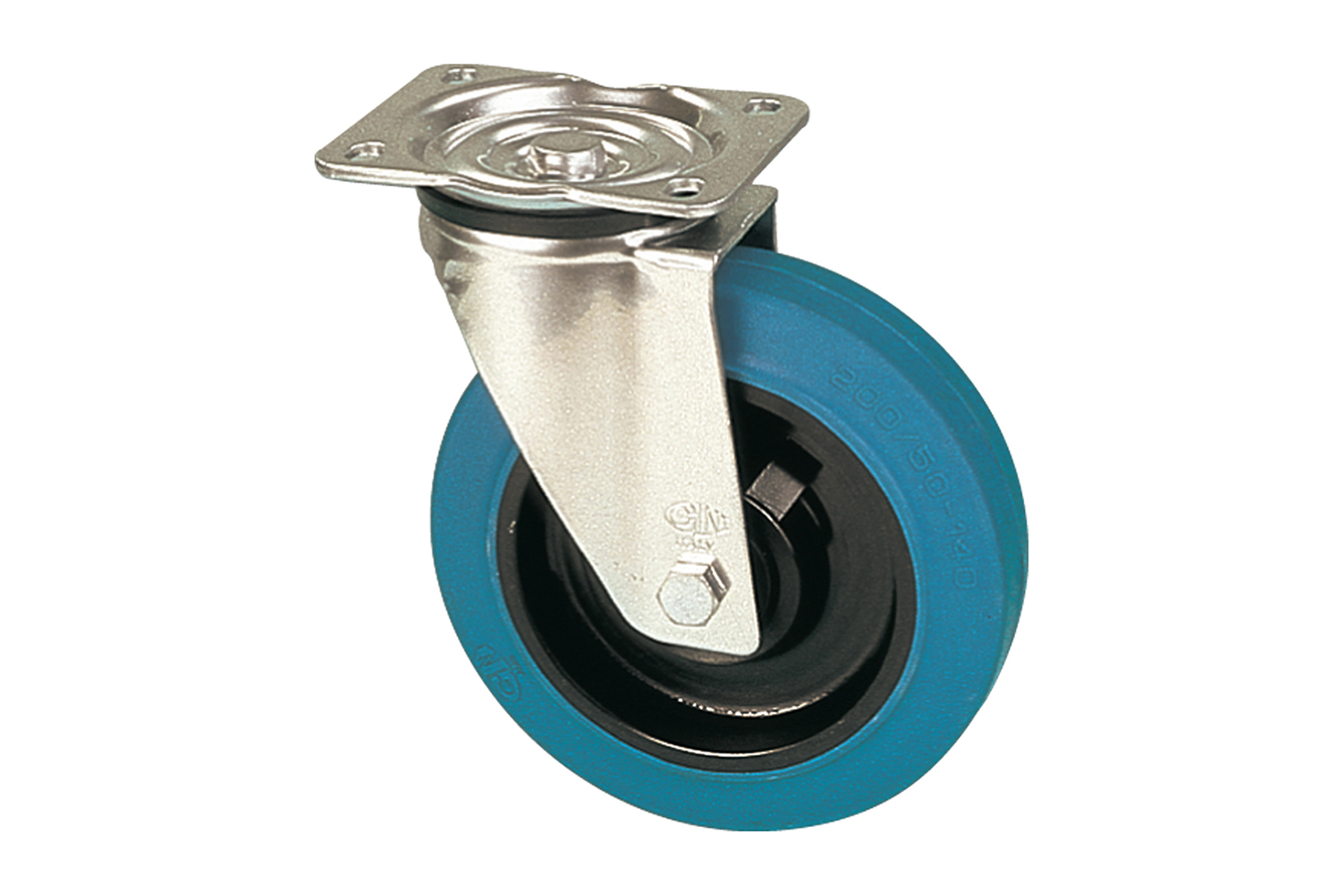 Transportwielen met blauwe elastische rubberband - plaatbevestiging