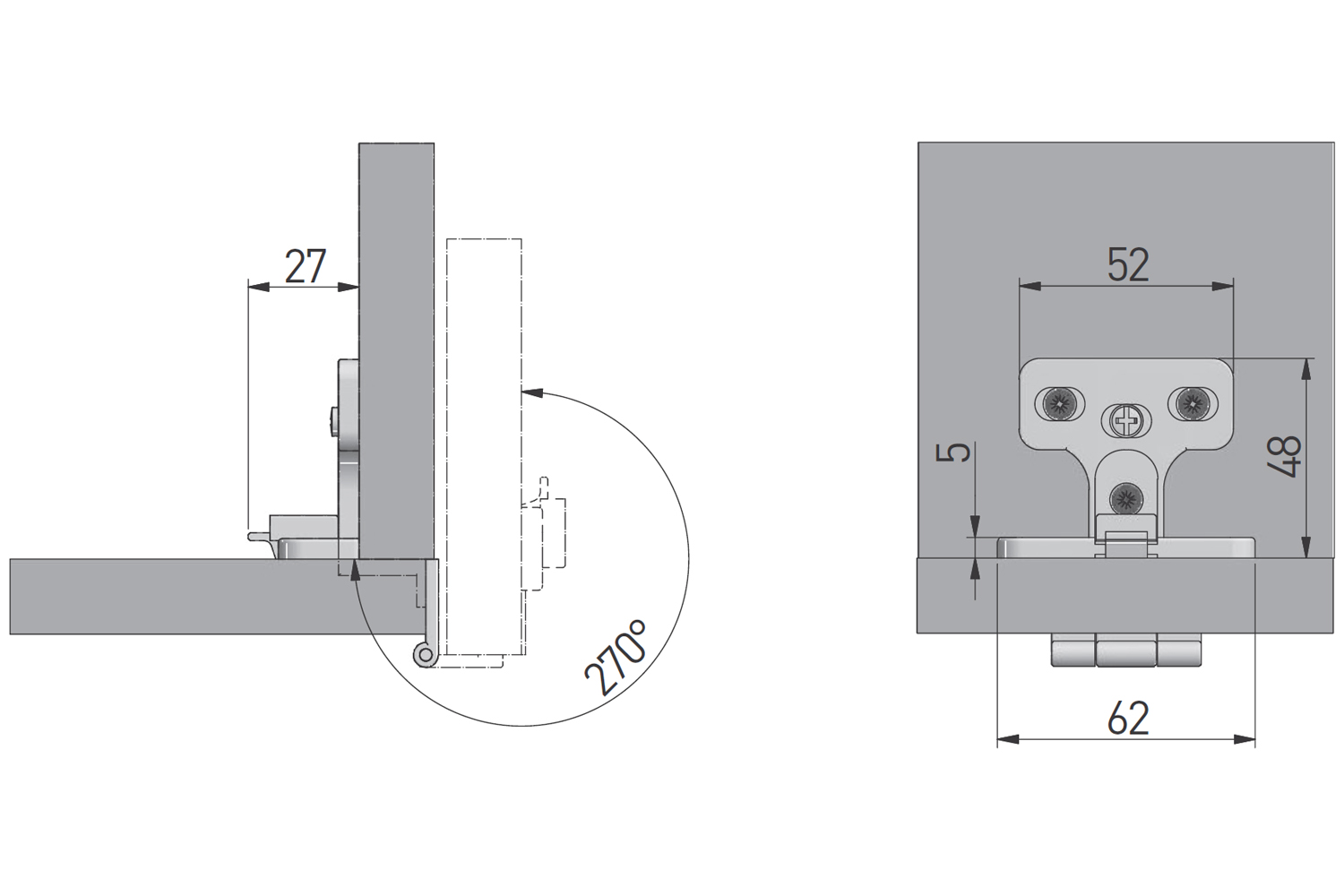 Office hinge - 270° - volledig opdek