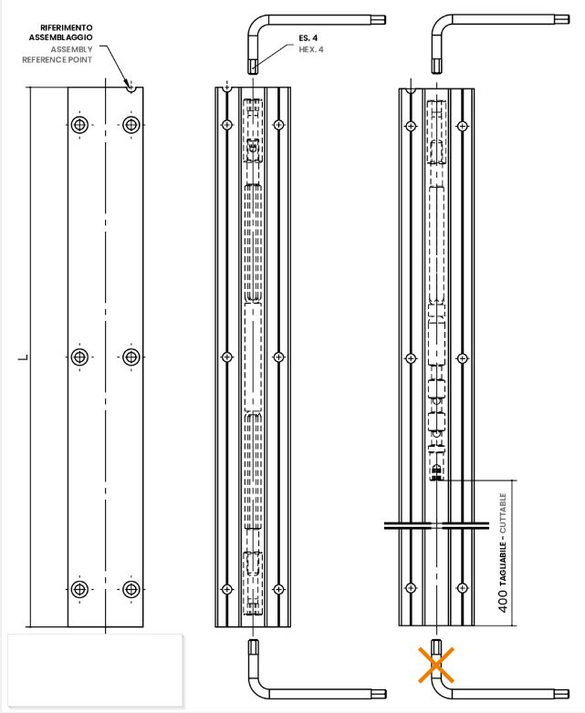 Deurspanbeslag - 2000-1600mm - aluminium - opschroefbaar en infreesbaar - inkortbaar
