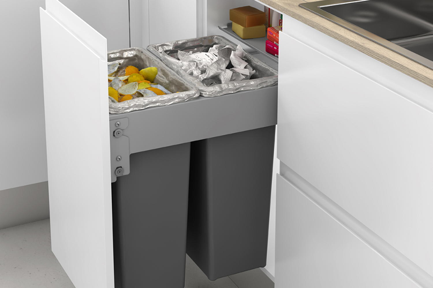 Inbouwprullenbak eco 2x35 liter - 450mm