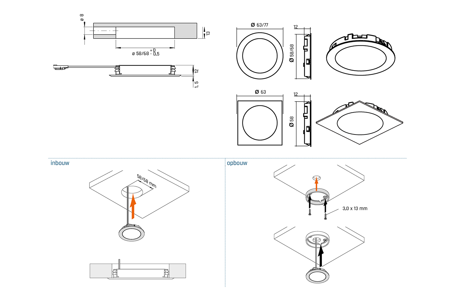 Led opbouw spot - moonlight emotion - 3000-6000k -  Ø68mm - rond - rvs-look - 3,6w - 12v