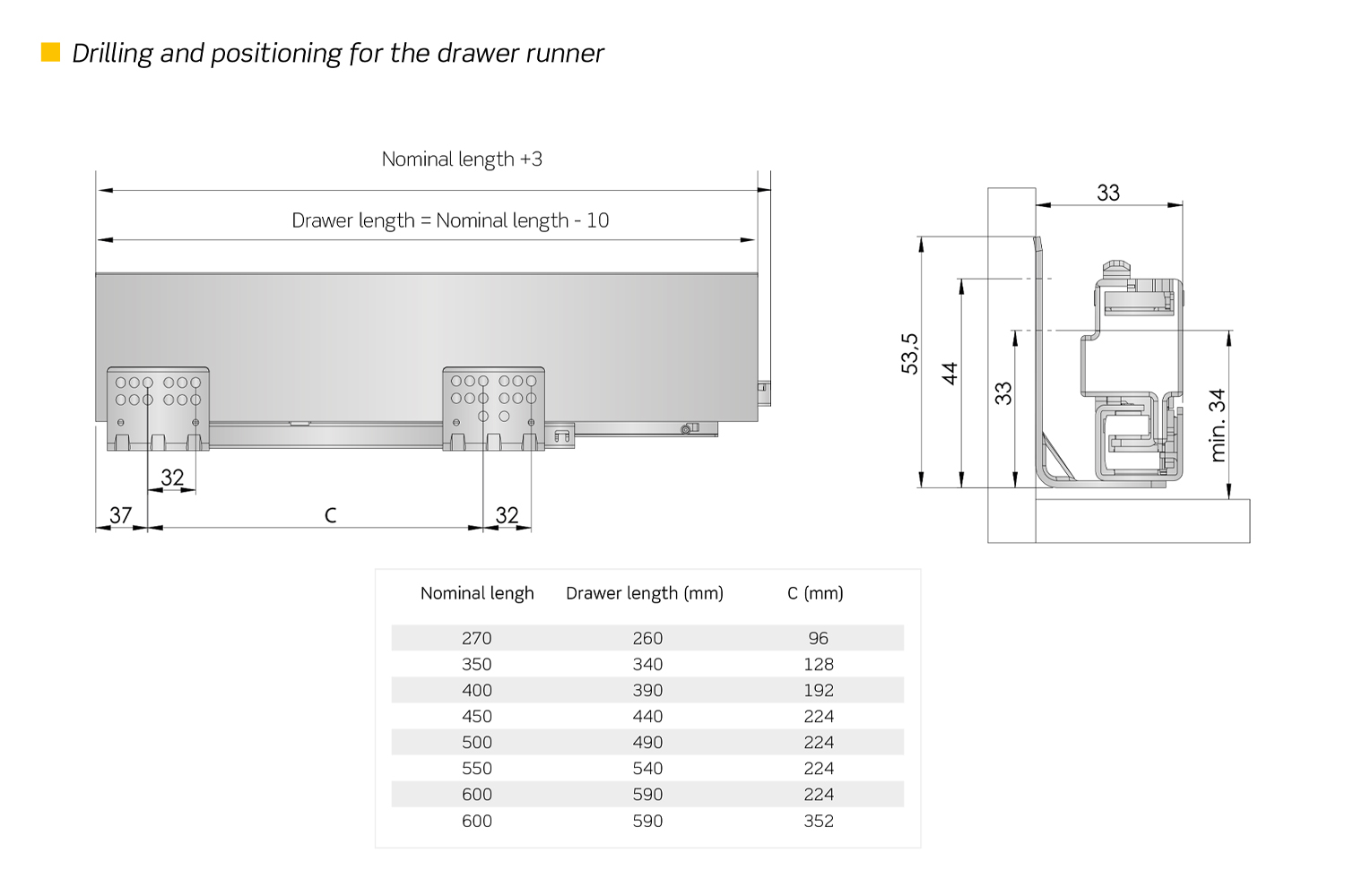 Flysch - set voor lade h:95mm - met softclose - d: 270mm - antraciet