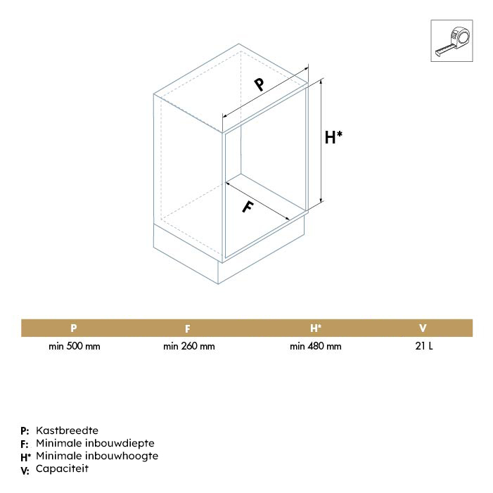 Inbouwprullenbak rechthoekig - 500 mm
