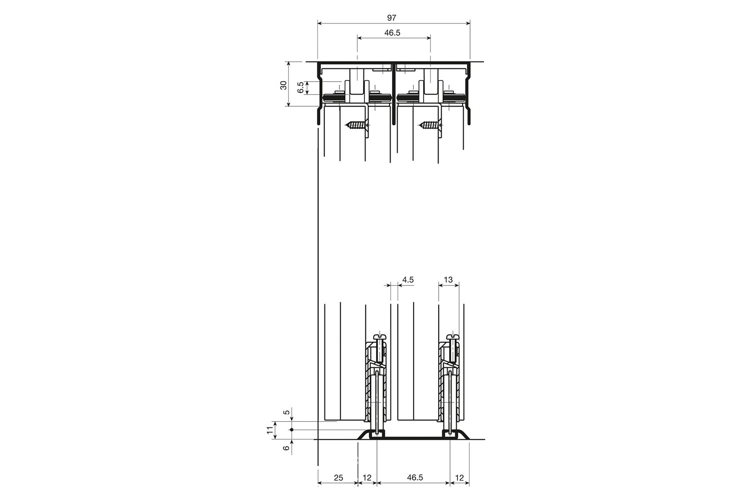 Onderrail - voor Junior 6 - 4200mm - aluminium - brons
