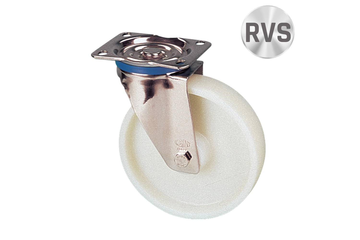 RVS transportwielen met nylon loopvlak - plaatbevestiging