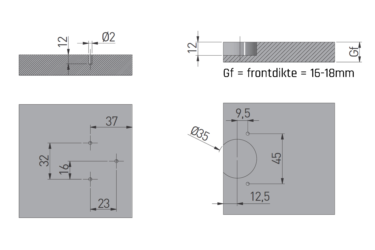Office hinge - 270° - volledig opdek