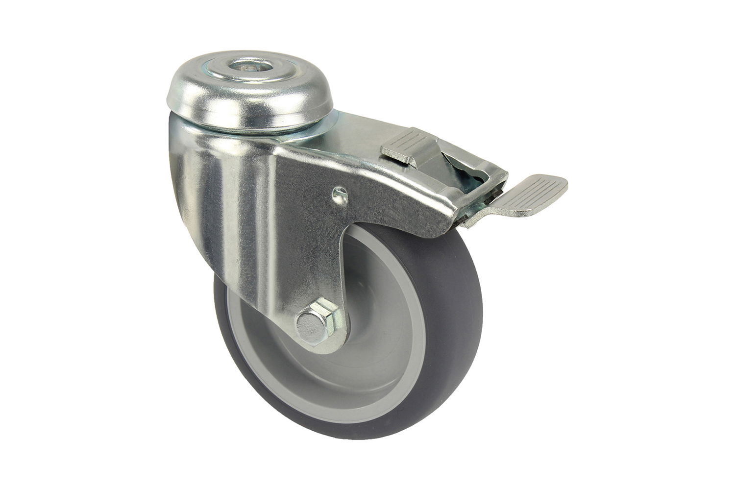 Verzinkte zwenkwielen met grijs rubber wiel - met rem