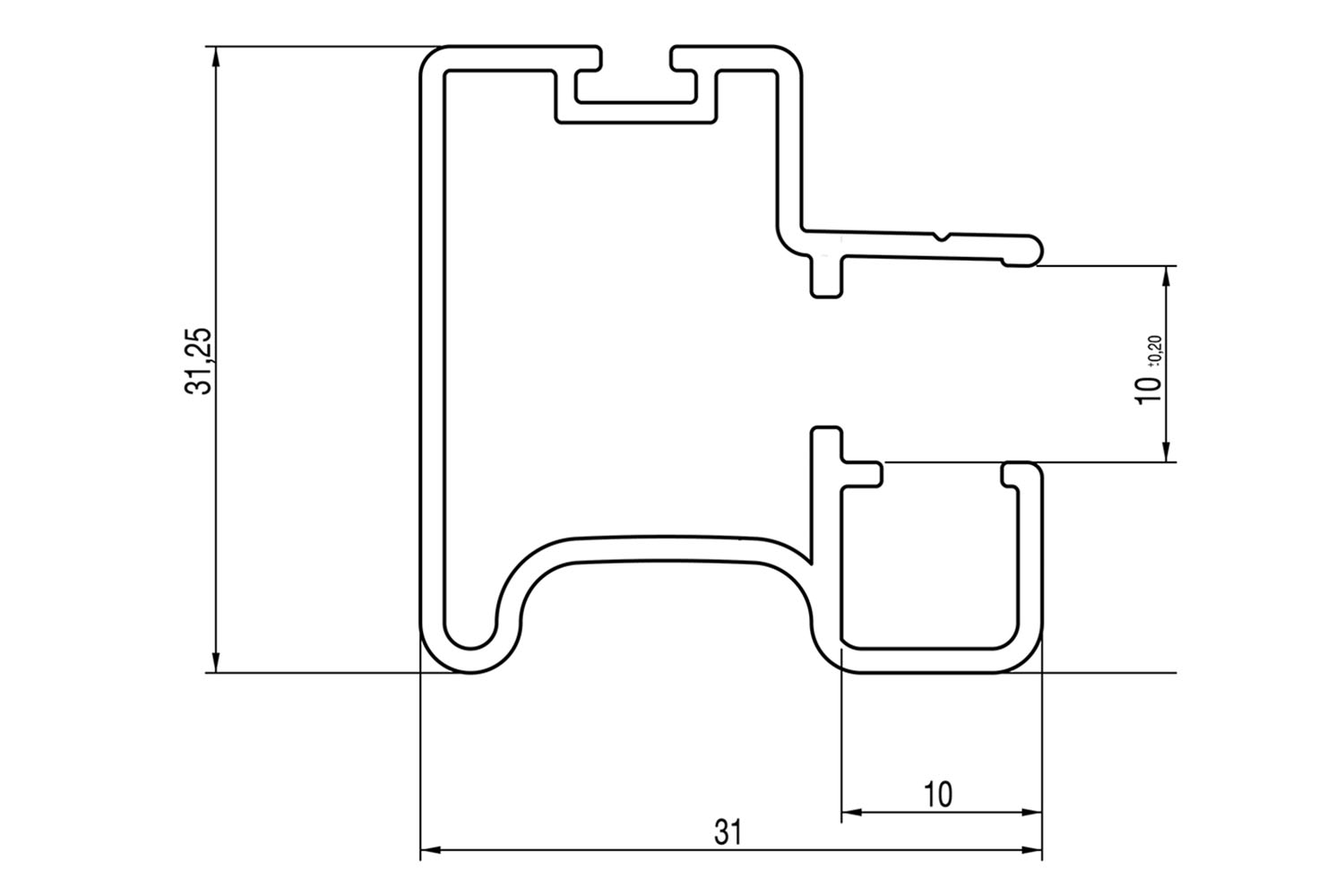 Greeplijst - voor Junior 6 - 5200mm - aluminium - zwart - voor 10mm panelen - type c