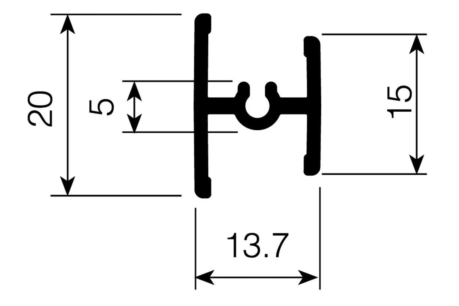 Dwarsprofiel - voor Junior 6 - 2000mm - aluminium - mat-zilver