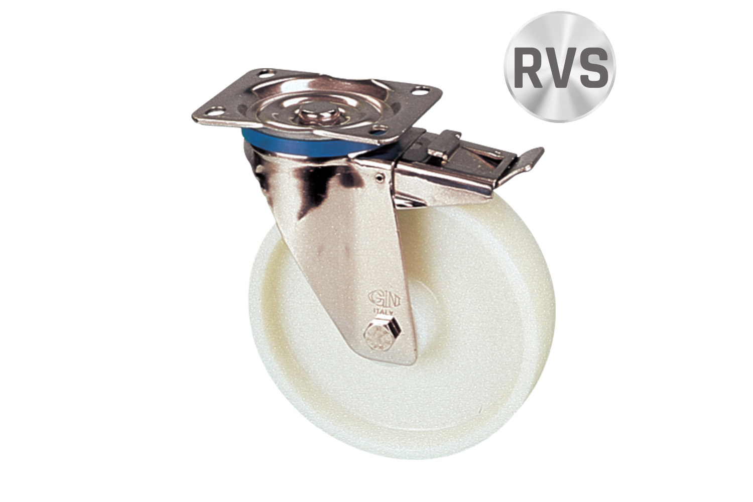 RVS transportwielen met nylon loopvlak - plaatbevestiging