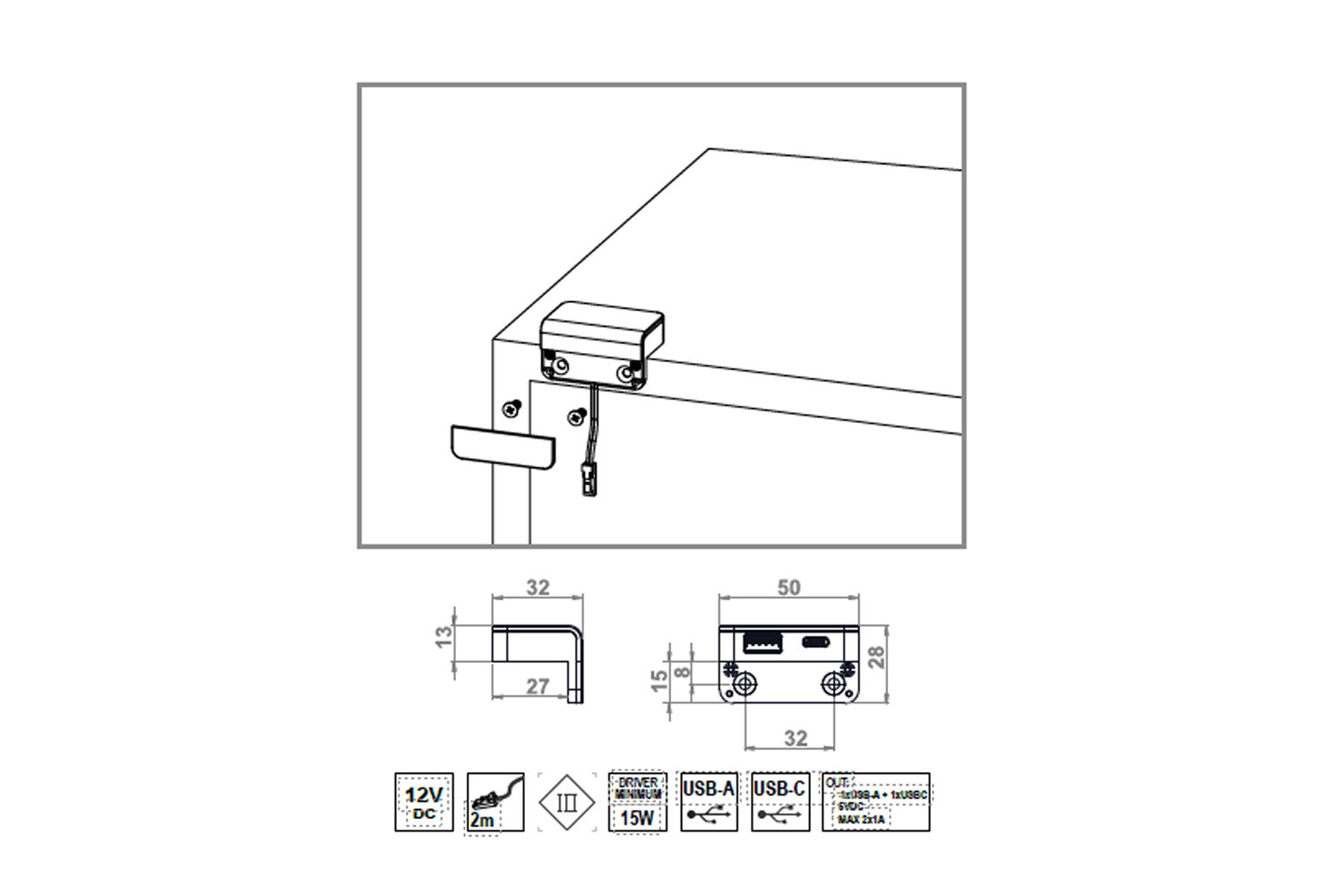 Opschroef usb-oplaadstation - USB A & USB C - zwart