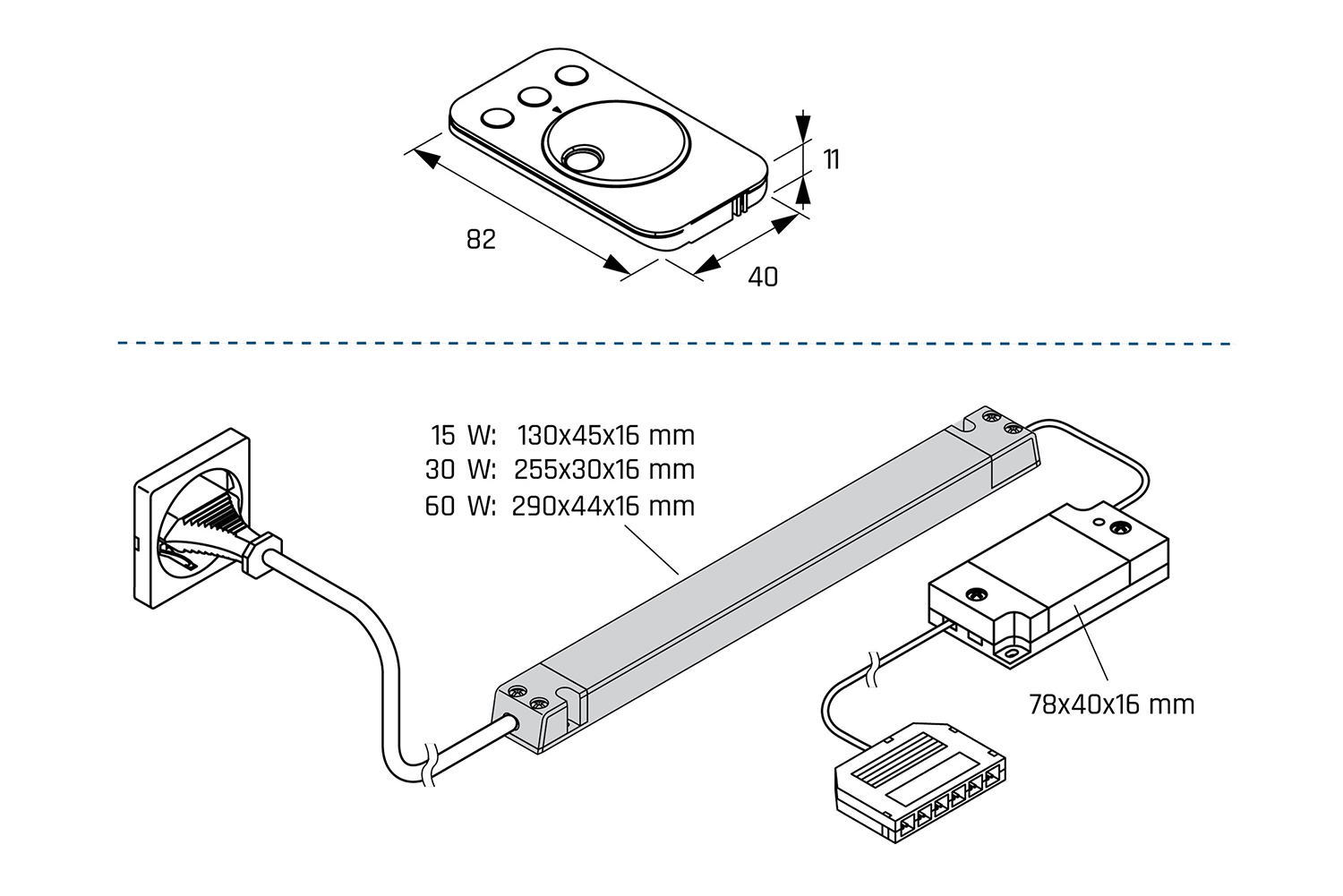 Startset trafo - 12v - 60w - met witte afstandsbediening - met 12-weg aansluiting - kleurtemperatuur instelbaar - 1-kanaals
